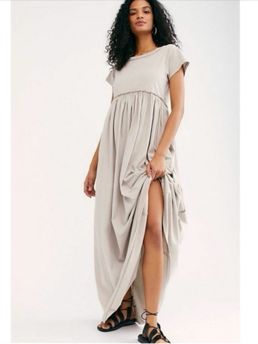 Free People Short-Sleeve Maxi Dress in Light Beige Size S - Picture 1 of 3